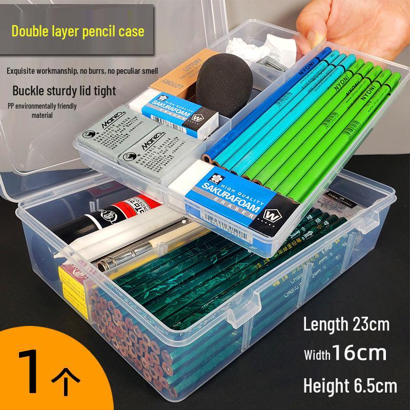 Konststudenters pennskrin med stor kapacitet: Enkel/Dubbel Lagerförvaring för Pennor, Kolkritor, Verktyg - Transparent