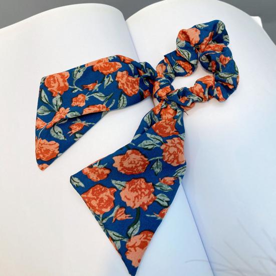 Hair Tie Floral Print Long Ribbon Chiffon Fabric Hair Rope Easy to Wear Bun Half-Tied Hairstyles Ponytail Holder Hair Accessory