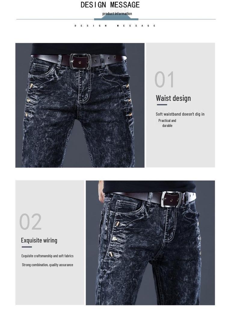 2023 Men's Black Slim Fit Elastic Jeans - Spring & Autumn Style
