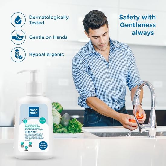 Mee Mee Baby Liquid Cleanser 500ml, Anti-Bacterial Kills 99.9% Germs | Cleanser for Bottles, Nipples, Accessories, Toys, Fruits & Vegetables