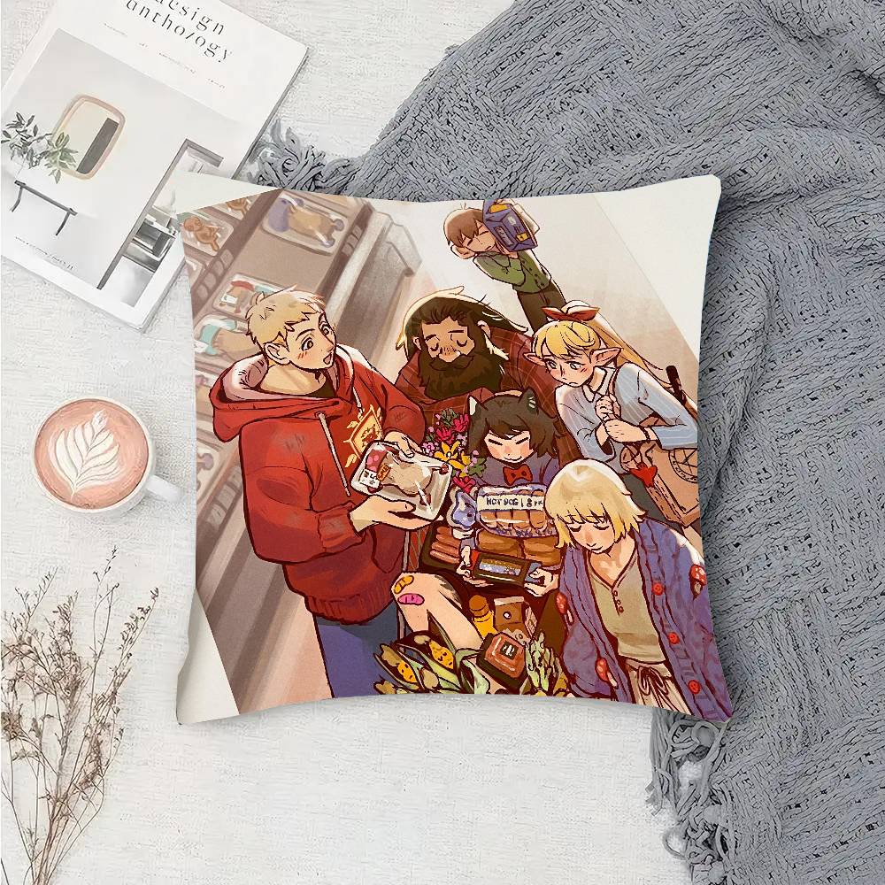 DDelicious In DDungeon Cartoon Animation Pillow Case Fashion Square Pillowcase Bedroom Sofa Room Ins Decoration Leisure