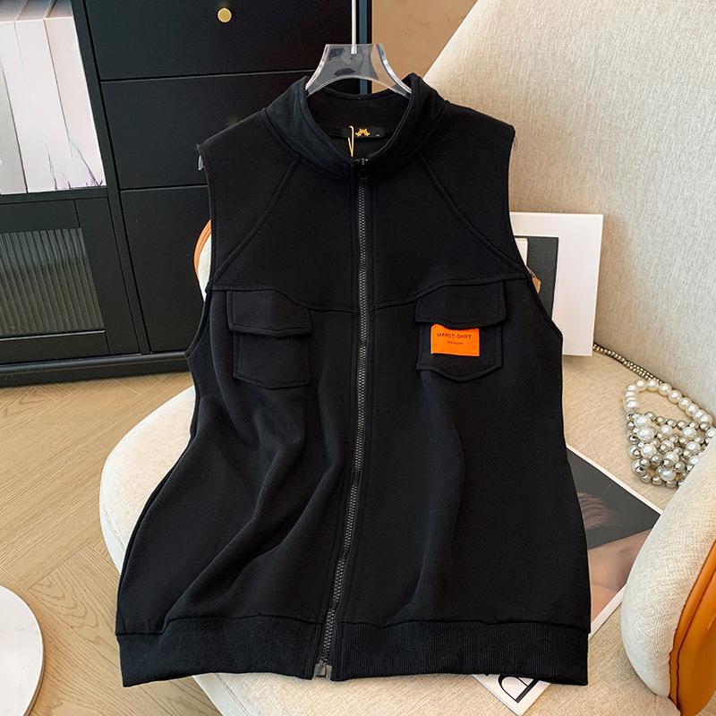 

Весна и осень плюс размер женский жилет модный кардиган жилет куртка 6XL чёрный