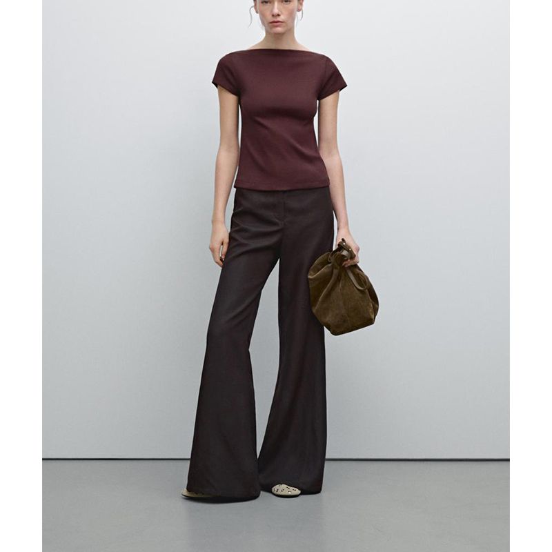 MD Summer New Arrival Women's Clothing American Casual Comfortable Cotton off-Neck Rib Short Sleeve T-shirt Top 6809107