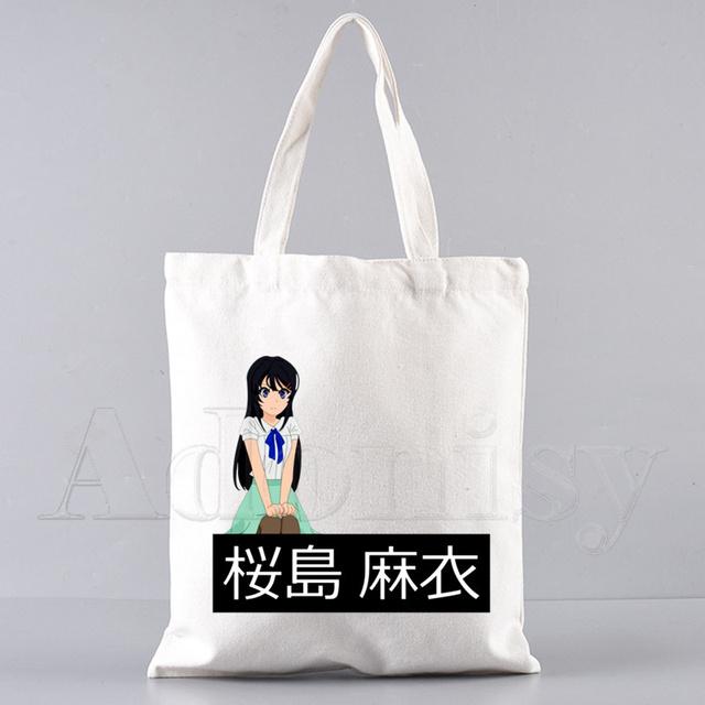 Bunny Girl Senpai Sakurajima Mai Shopper Bags Shopping Bag Tote Bag Skulderveske Lerretsvesker College Håndveske med stor kapasitet