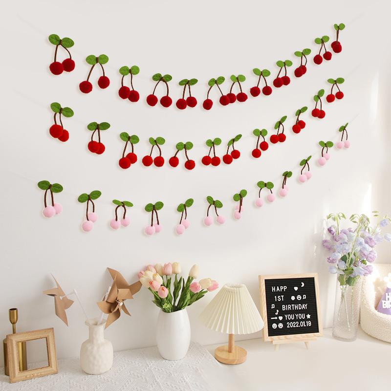 Felt Balls Cherry Garland Kids Girl 1st Birthday Party Banner DIY Fruit Wall Hanging Decoration Christmas Baby Shower Home Decor