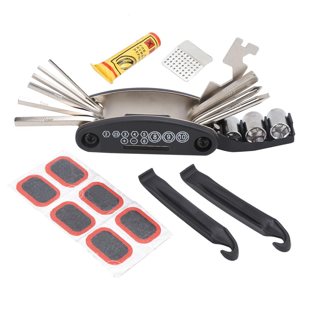 Bike Flat Tire Repair Tools Fold MultiFunction Hex Wrench Nut Tire Puncture Repair Set