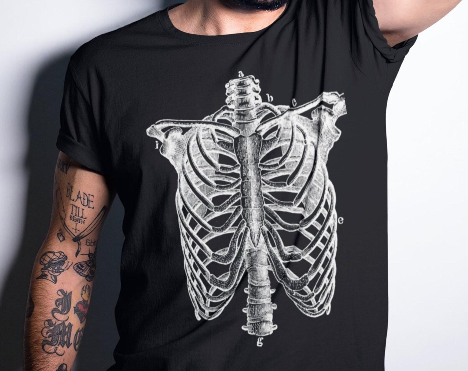 Horror T-shirt Skeleton Ribcage Metal Grunge Emo Alternative Goth Gothic Punk Tee Dark Aesthetic Spooky Skeleton Graphic Halloween Bones L