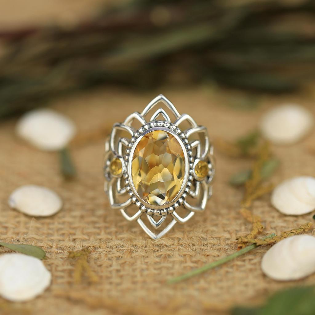 Citrine Gemstone Ring: 925 Sterling Silver, Vintage Style