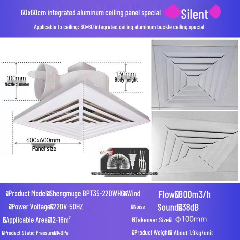 Powerful Silent Integrated Ceiling Ventilation Fan 600x600