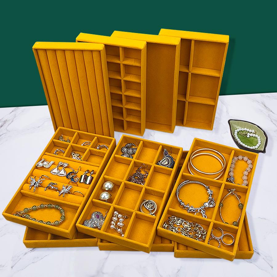 1PC, Flocking Jewelry Box Jewelry Tray, Color: Yellow