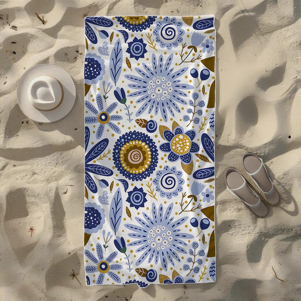 Mandala Floral & Abstract Floral & Leaf Beach Towel, Soft Durable Quick-Drying, Ideal For Summer Beach, Swimming & Camping