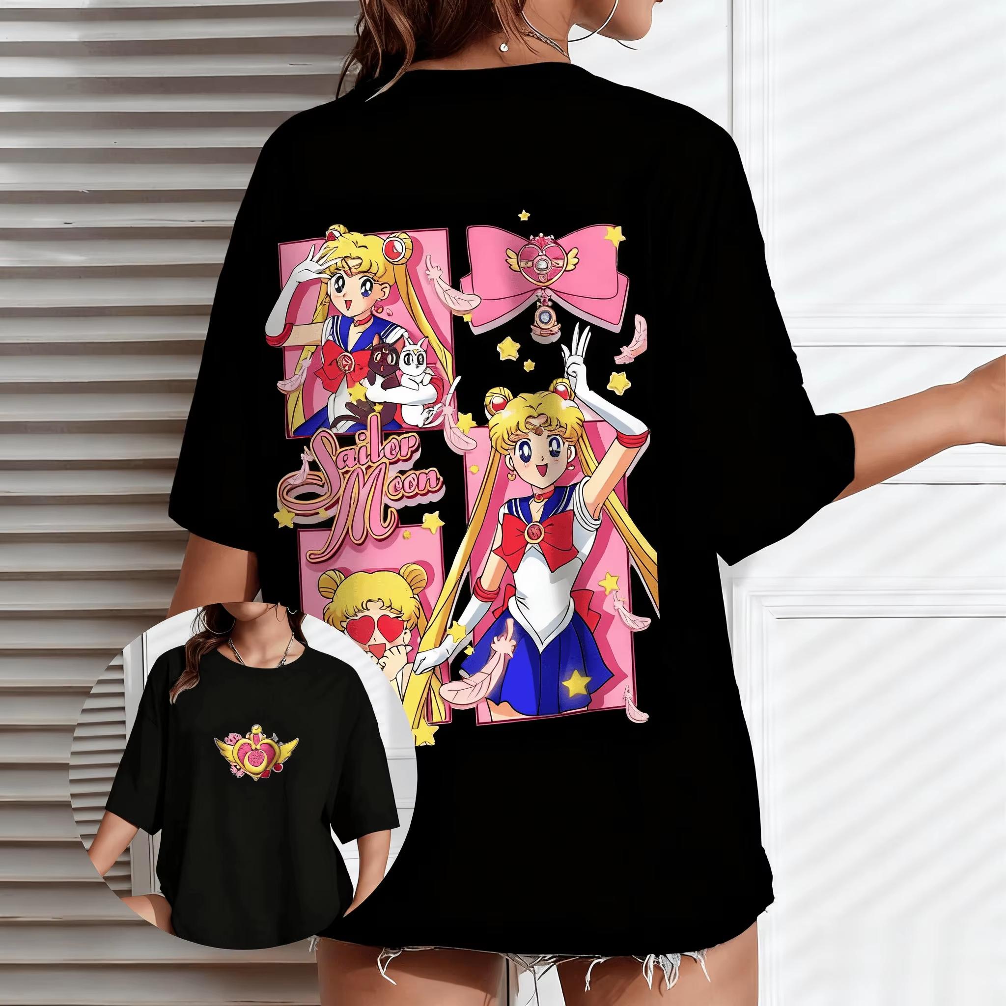 

2026 New Year Sailor Moon Anime Unisexs and Womens Tshirt Casual Cartoon New Summer Street Tshirts S
