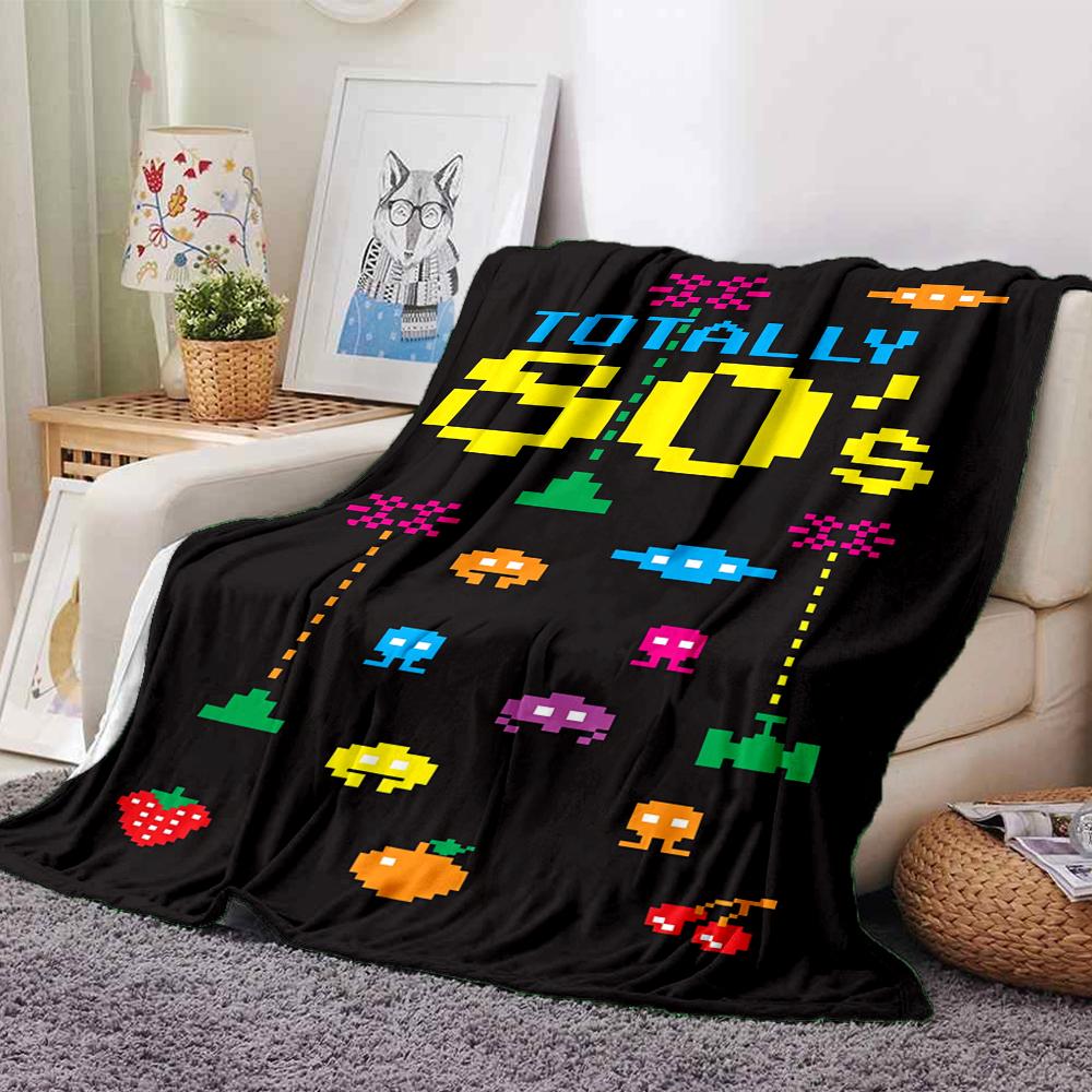 1Pc Pacman Classic Gameplay Blanket For Couch Bed Plush Cozy Fuzzy Blanket Super Soft Warm Blankets For Fall And Winter 091889