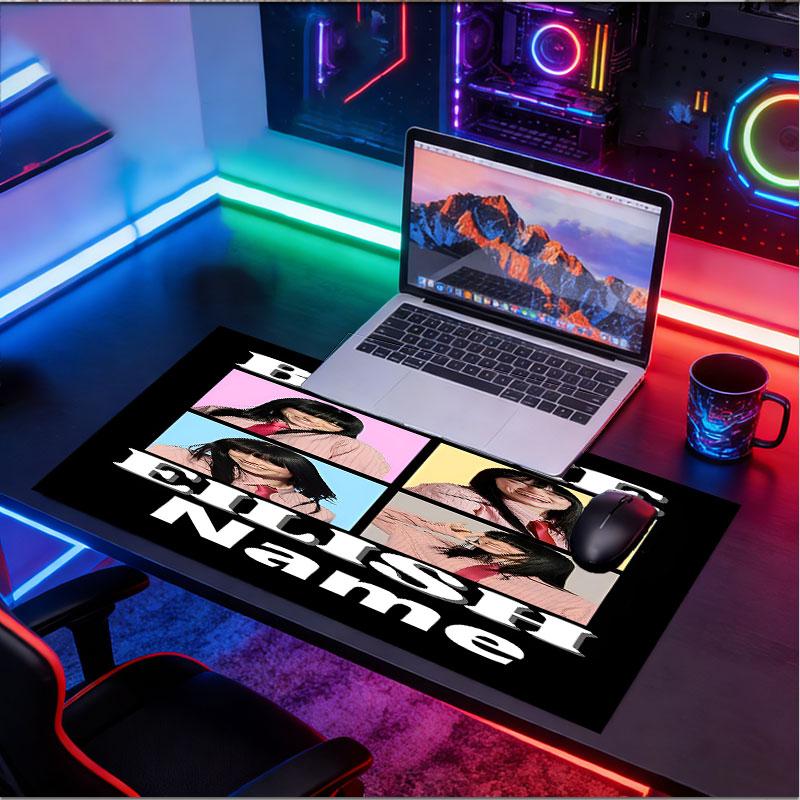 Custom Name Personalized Billie Eilish Pattern Mousepad, Laptop PC Desk Mat, Decorative Desk Mat for Home Keyboard Pad Gift