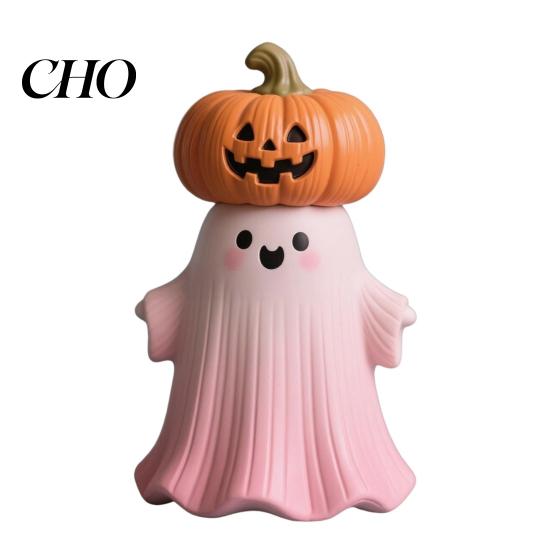 Exquisite Halloween Craftsmanship Statue Pumpkin Ghost Shape Figurine Pink Desktop Ornament Resin Handheld Tabletop Decoration Durable