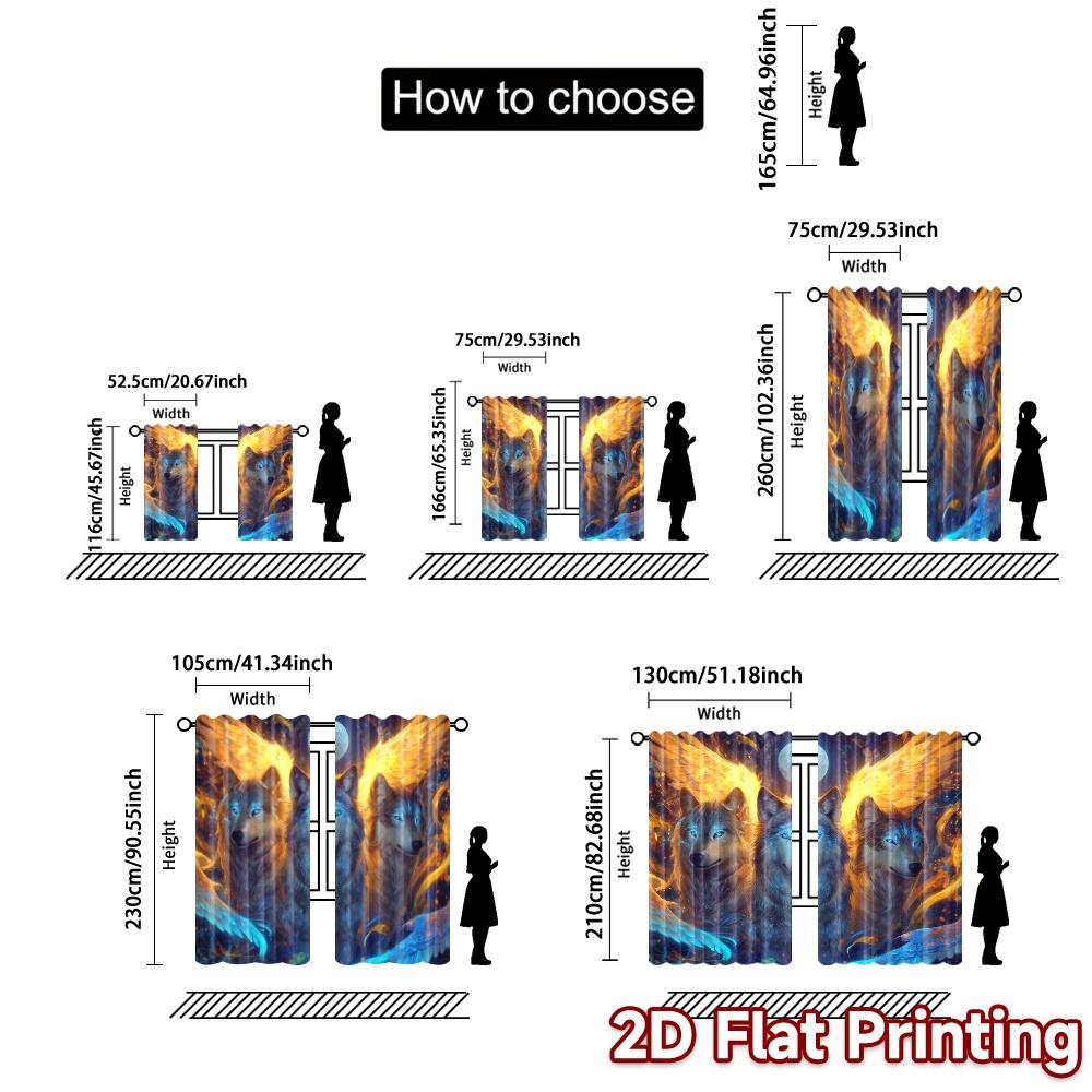 2pcs, 2D FLAT PRINTING Curtains (Without Rod) Lunar Wolves Popular Fashionable Curtains Versatile Durable Polyester Curtains