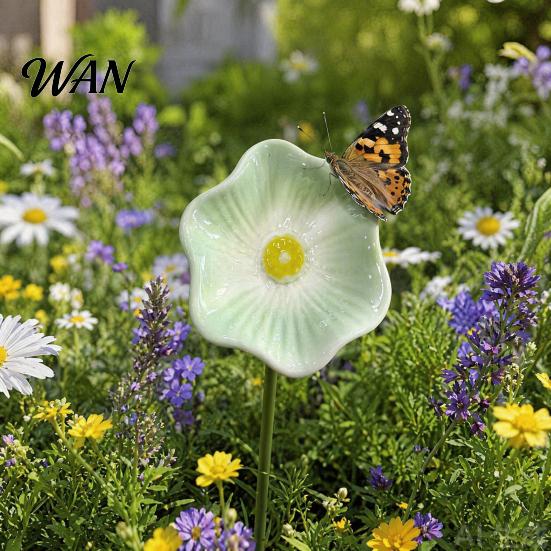 Insect Watering Station Handmade Ceramic Pollinator Station, Colorful Flower Bee Water Feeder & Butterfly Bird Bed Post Decoration Bath, Small Outdoor