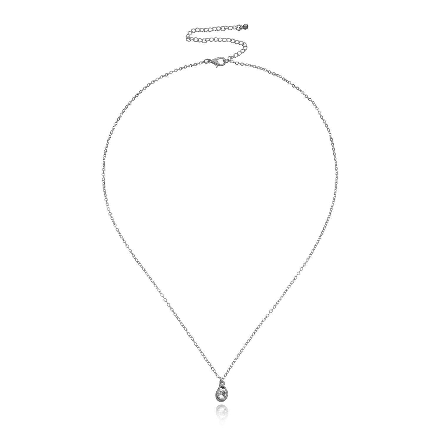 

European and American fashion geometric water drop shape pendant necklace female temperament simple chain rhinestone item срібний