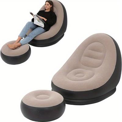 Cadeira de sofá inflável preguiçosa PVC flocado sofá dobrável com pufe conjunto de cadeira de almoço deslizante cama de espreguiçadeira dobrável ao ar livre