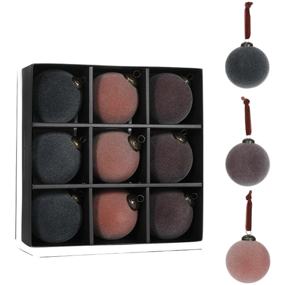 

Flocked Balls Christmas Ornaments Holiday Decoration Multiple Decor Themes 25.5*25.5*8cm per Box For Christmas Tree