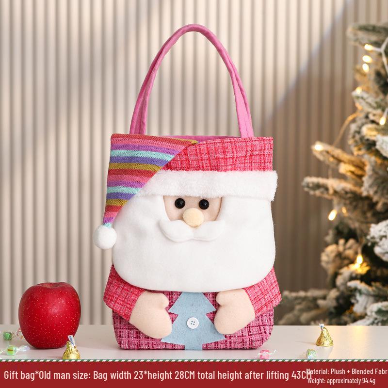 Three-Dimensional Santa Claus Burlap Backpack Candy Bag - Large Christmas Gift Decoration