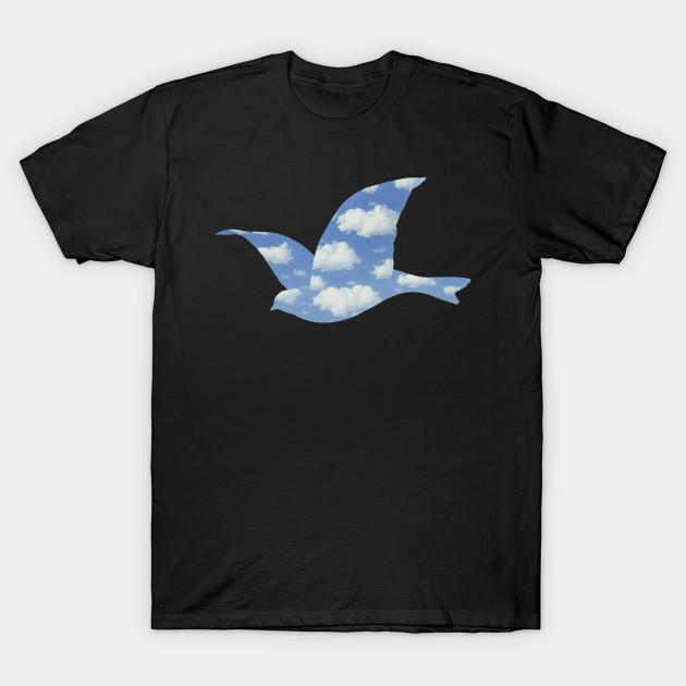 Men Black Print T-shirt Magritte Flying Bird No-Cut Transfer Paper Print Cotton Tshirt L чёрный