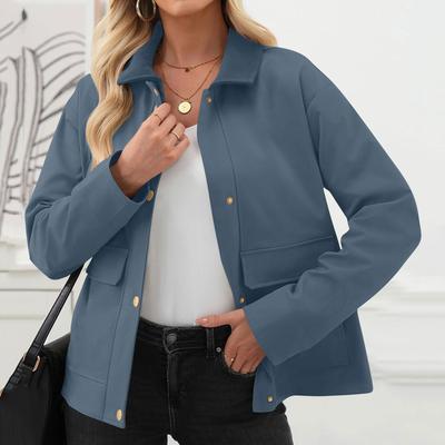Damen Modische Einfarbige Langärmelige Taschen Freizeitjacke