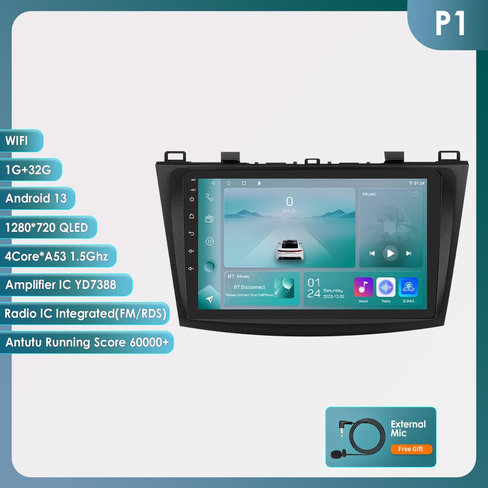 OSSURET 9" Android 14 UIS7862 Carplay Screen for Mazda 3 2010 - 2013 Car Radio Automotive Multimedia GPS Intelligent Navigation BT RDS DSP Octa Core