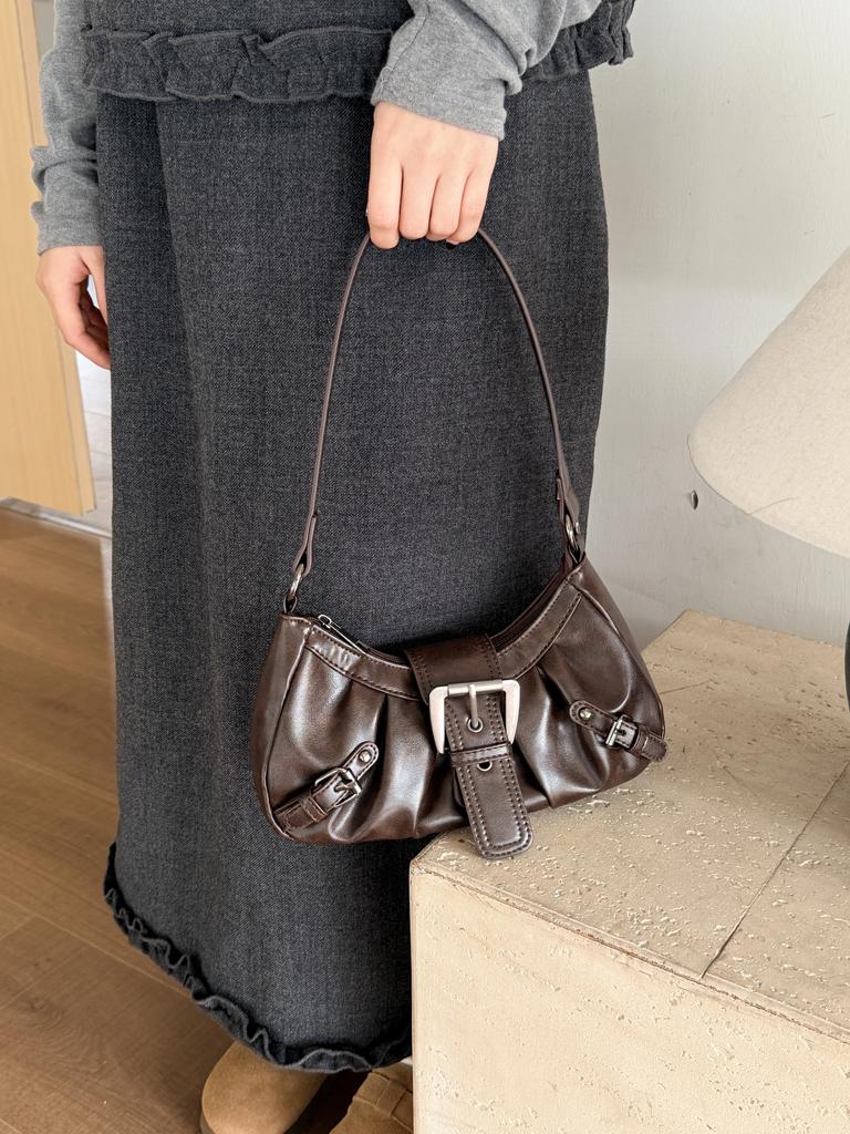 Sweet Cool Babes Locomotive Wind PU Leather Women's Shoulder Bags Vintage Distressed Ladies Underarm Bags Casual Female Handbags