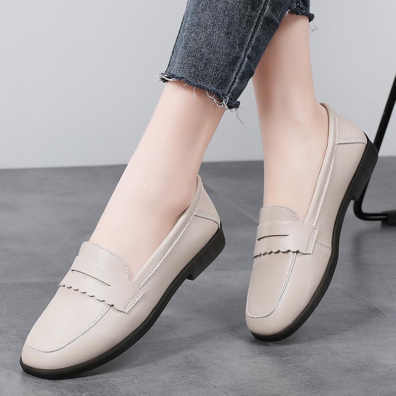 Women's Flat Shoes Fashion New Shallow Slip on Casual Shoes for Women Outdoor Genuine Leather Office Ladies Walking Shoes