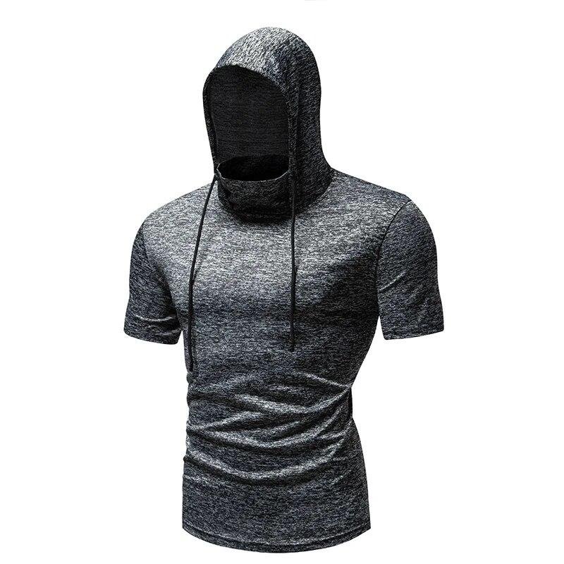 Мужская летняя футболка с капюшоном, однотонная, для фитнеса, бега, велоспорта, футболки с короткими рукавами, мужские быстросохнущие футболки L темно-серого