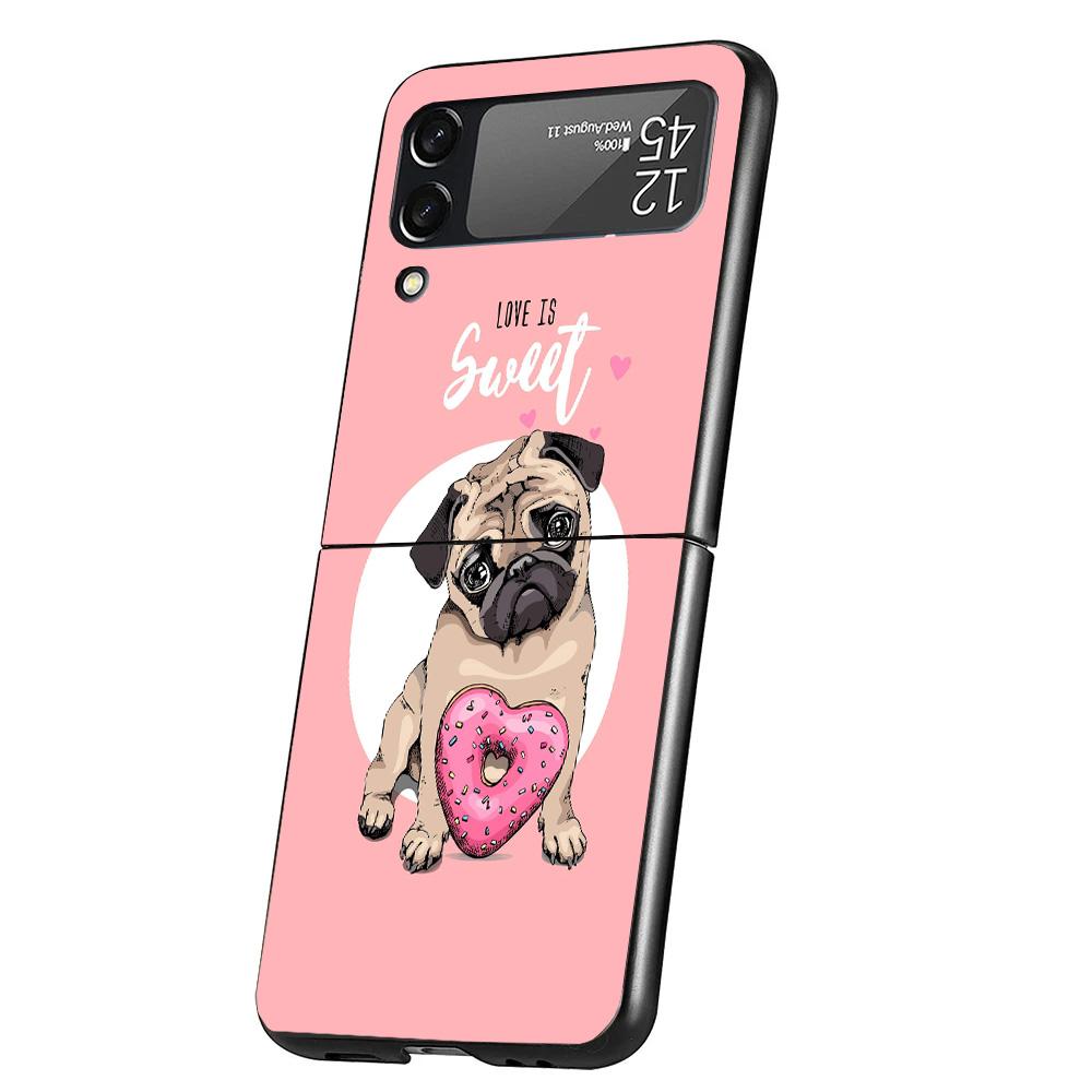 Love Pugs Cute Dog Case Phone Cover for Samsung Galaxy Z Flip 6 5 4 3 5G ZFlip6 ZFlip5 ZFlip4 ZFlip3 Black Hard Trend Fundas