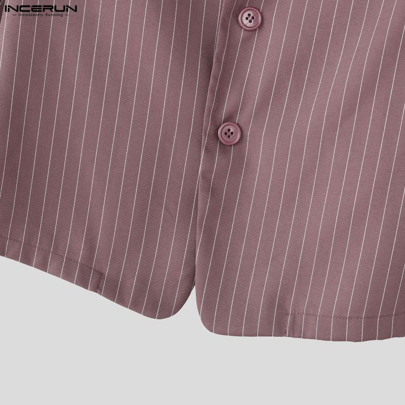 INCERUN Men Sets Layers Long Sleeve Striped Tops and Long Pants Casual Suits