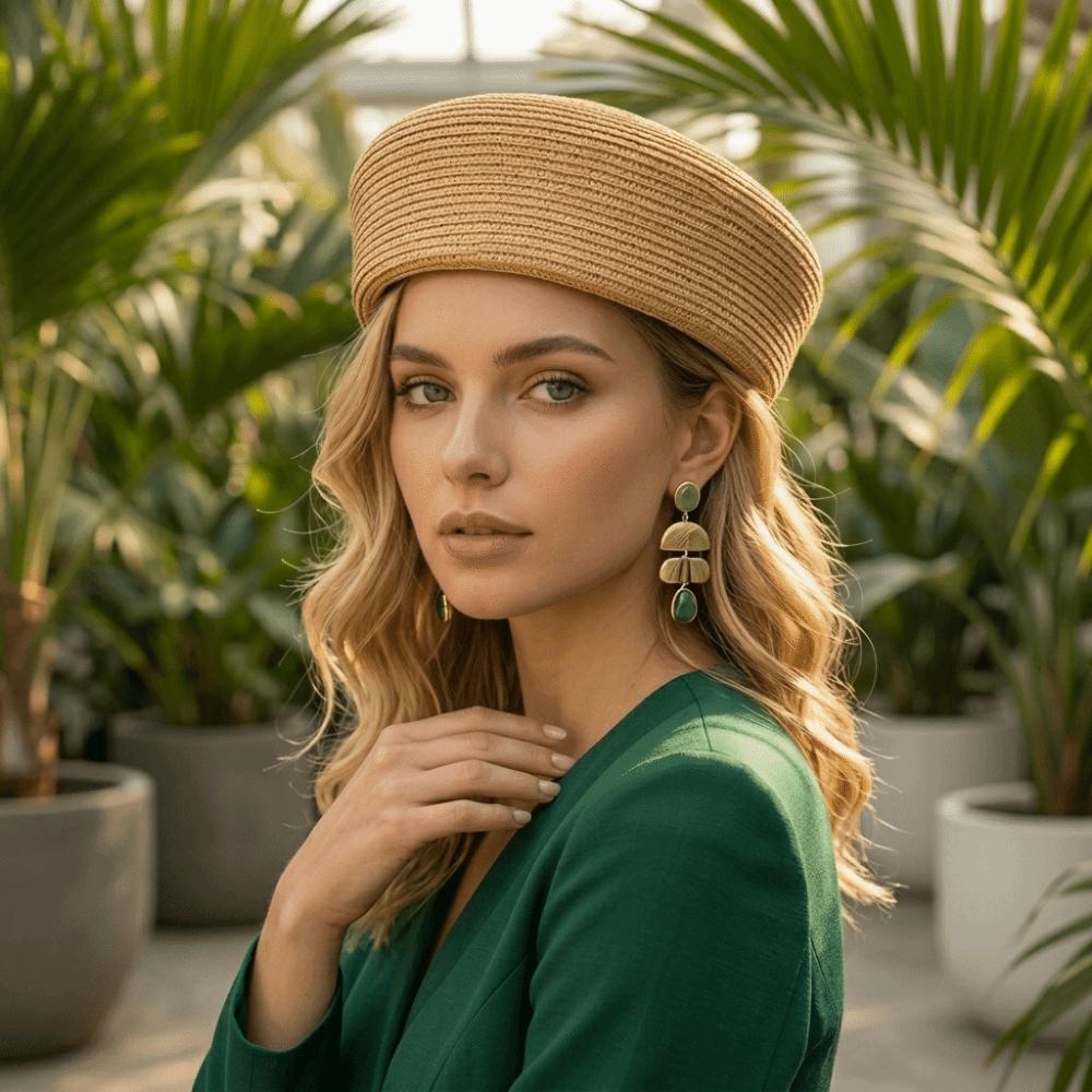 Brimless Beret Hat Raffia Flat Top Hat New Artist Hat  Women