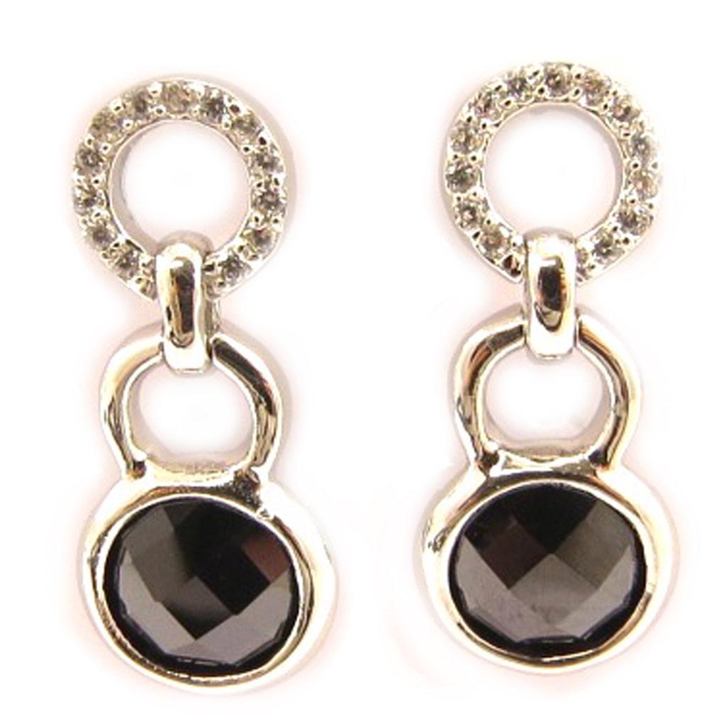 Les Trésors De Lily [L4655] - Silver Earrings 'Linda' Black White Silver (rhodium-plated) - 20x8 Mm