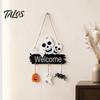 Halloween Ornament for Window Welcome Door Hanging Sign, 3D Layered Pumpkin Skull Spider Plaque, Theme Sign Wooden Front Porch Wall Decor Home