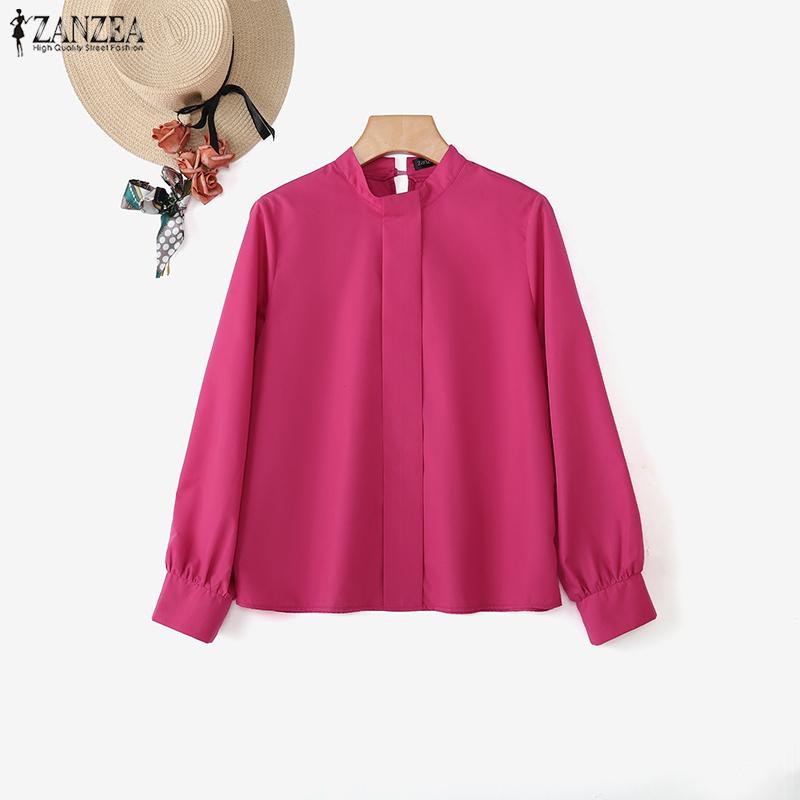 ZANZEA Women Casual Round Neck Loose Long Sleeve Blouse