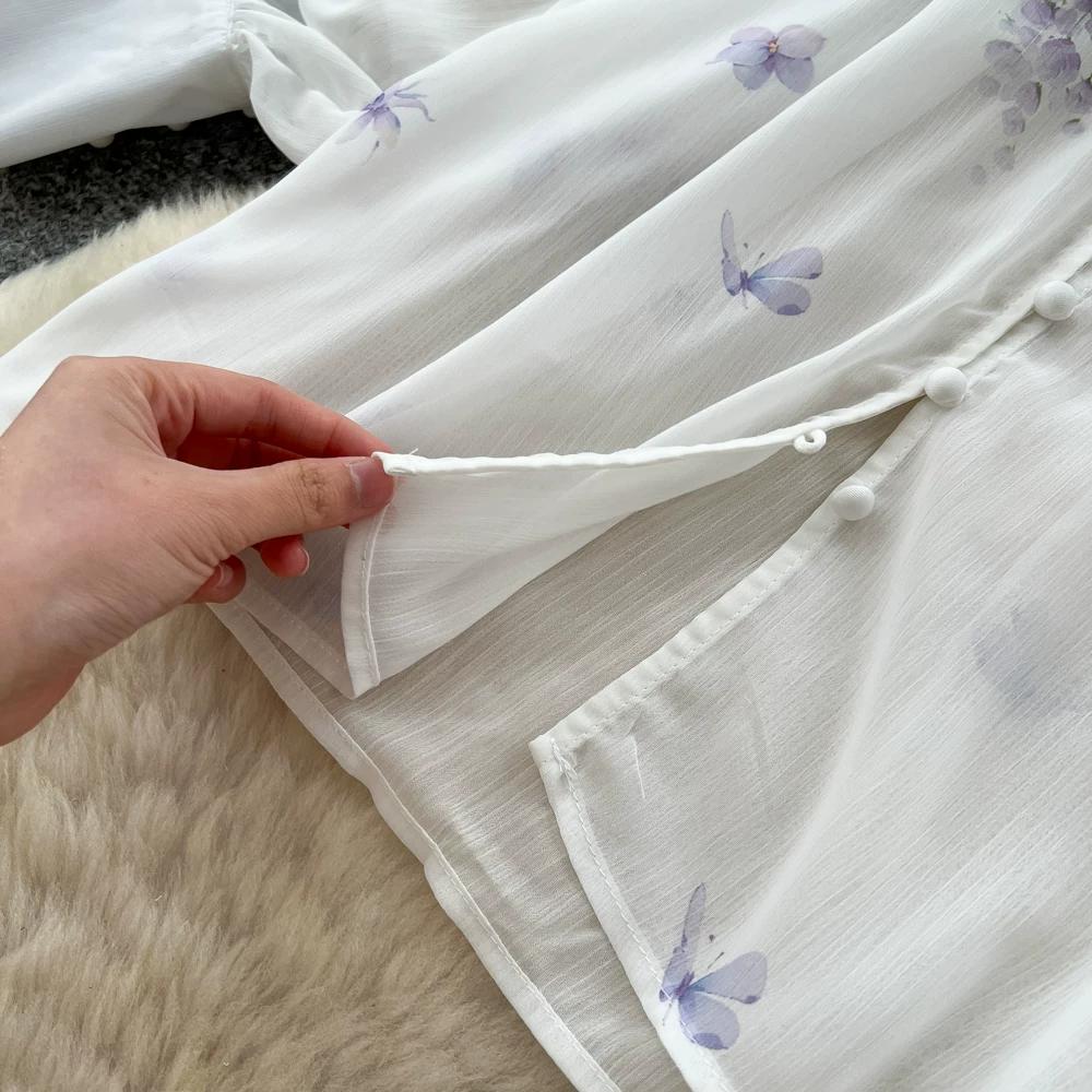 Summer Autumn New Arrival Flower Print Two Piece Pants Sets Women's Lantern Sleeve Blouse Tops and High-Waisted Wide-Leg Shorts Sets