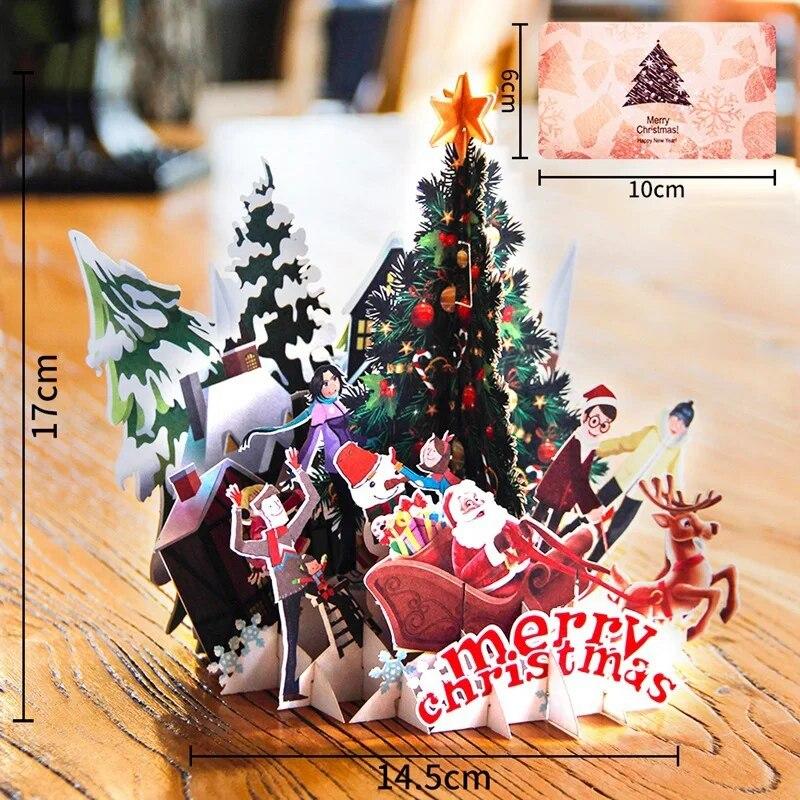 Merry Christmas 3D Popup Folding Greeting Card Unique Holiday Invitation Cards With Postcard Envelope  Greeting Card