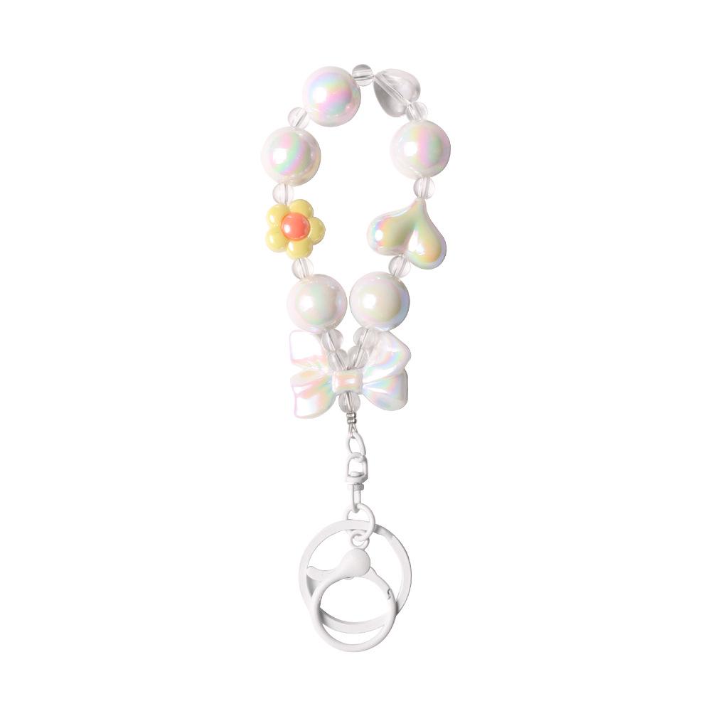 Colorful Electroplated Beaded Phone Chain & Keychain with Bow and Flower Pendant