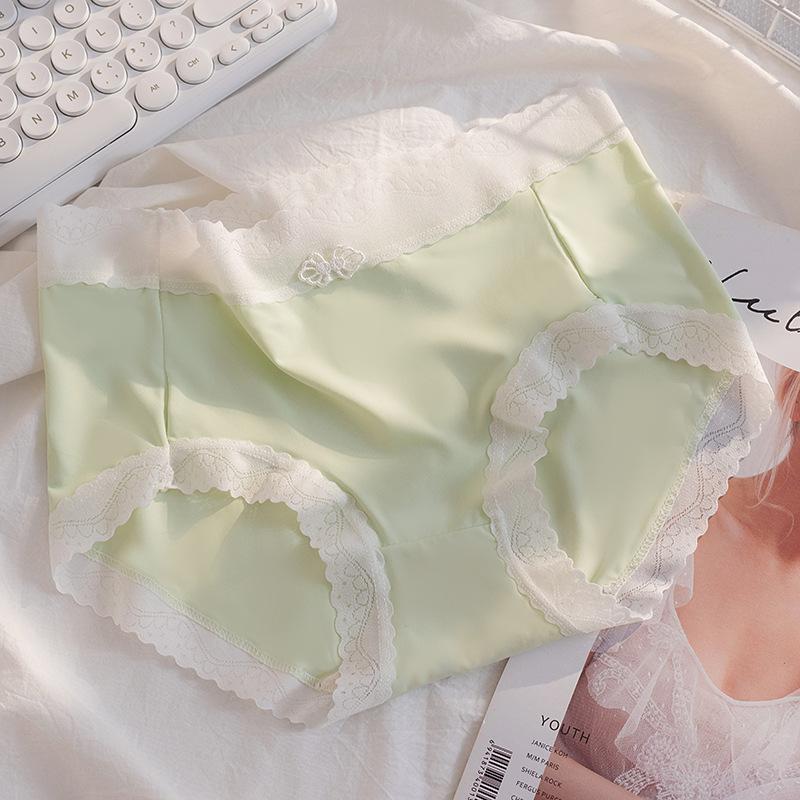 Women's Cute Ice Silk Panties Soft Breathable Lace Trim Briefs Underwear