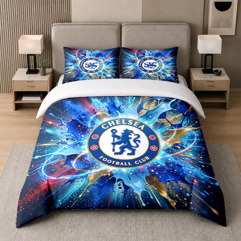 3Pcs Bedding SetChelsea FC Soft Bed Sheet and Two Pillowcases Home Bedroom Decor
