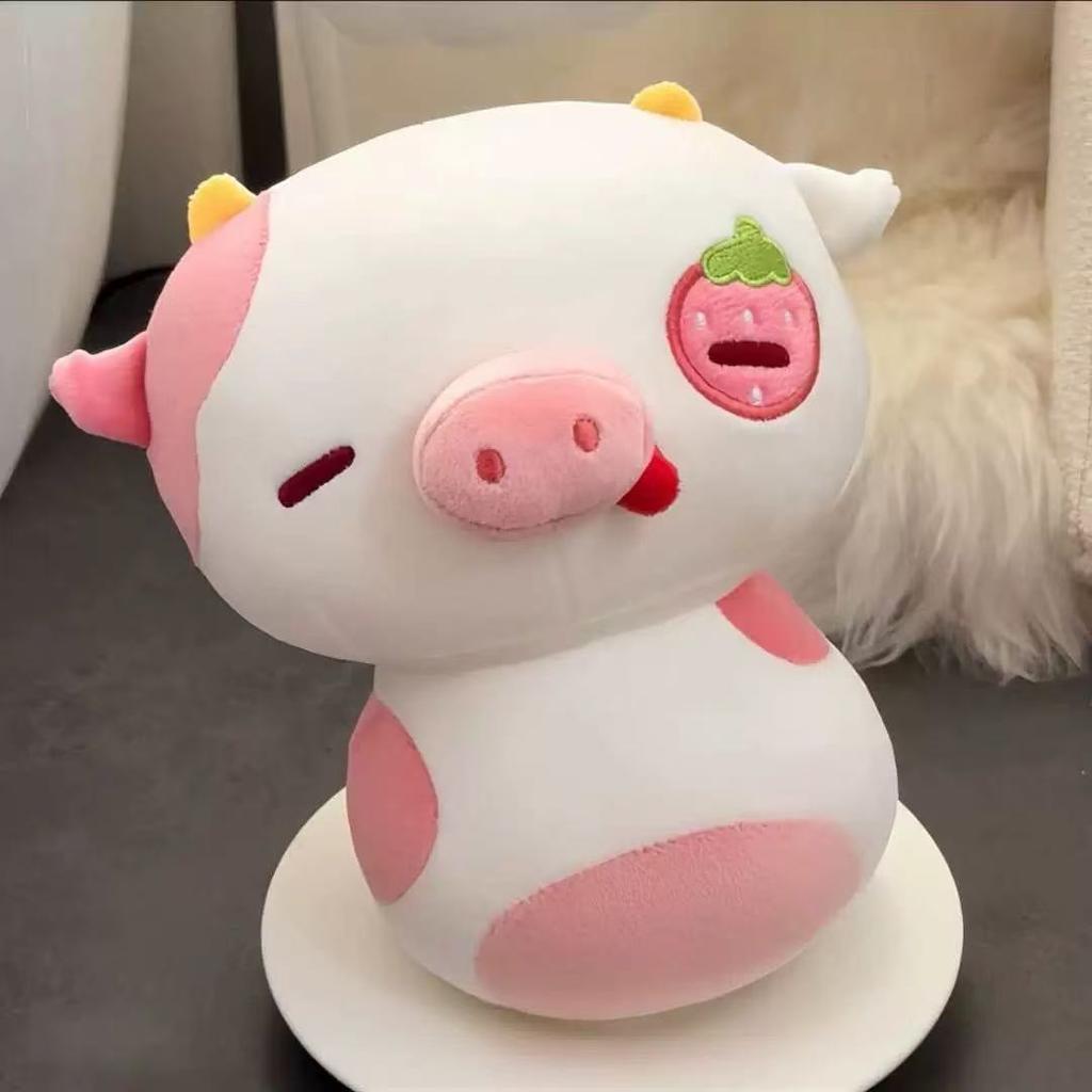 20cm Kawaii Strawberry Cow Plushies Cute Pink Purple Stuffed Animal Chubby Cow Plush Hug Pillow Birthday Gift For Girl Boy