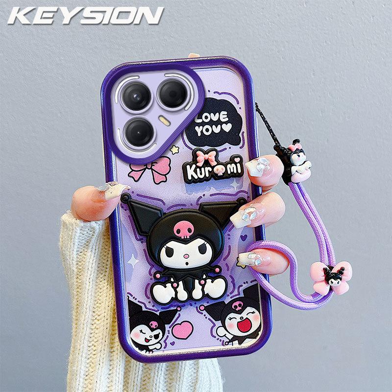 KEYSION Shockproof Case for TECNO Pova 7 Ultra 5G with Lanyard Soft Silicone Cute 3D Cartoon Doll Phone Back Cover for Pova 7 Ultra
