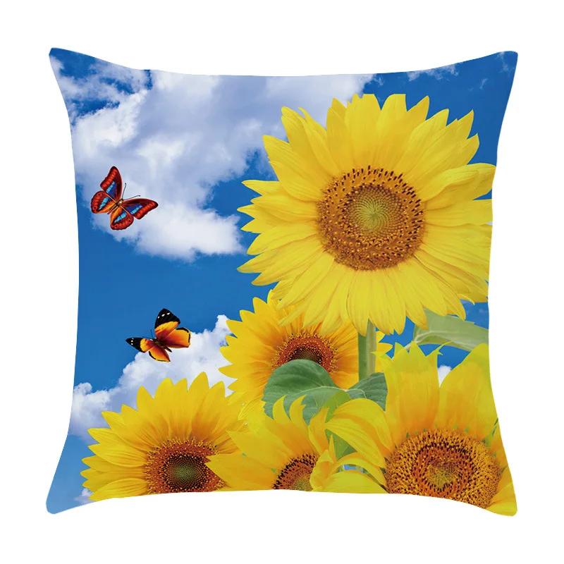 Sunflower Printed Cushion Cover Sofa Home Decor Pillowcase Splendid Floral Plant
