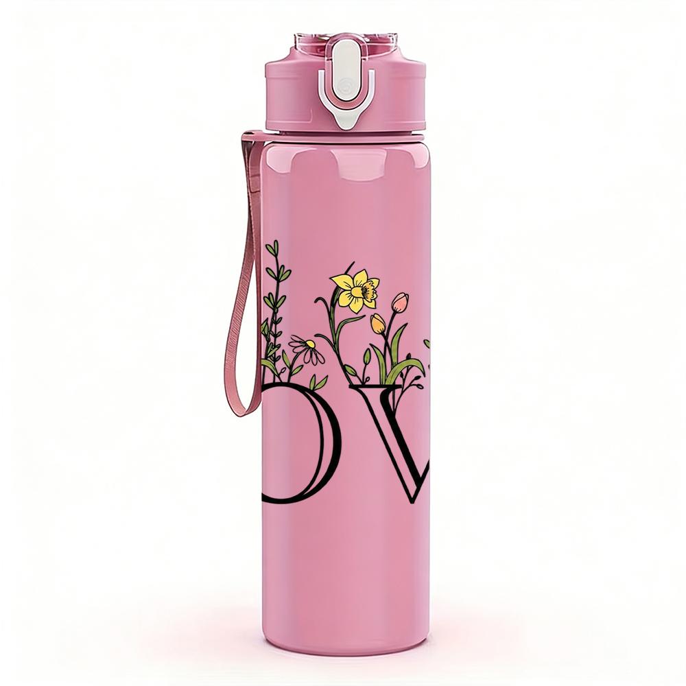 1PC Vintage Book Wildflower LOVE 750ml Color Plastic Sports Water Bottle Leakproof Flip Straw Lid Suitable for Sports Office Home Use