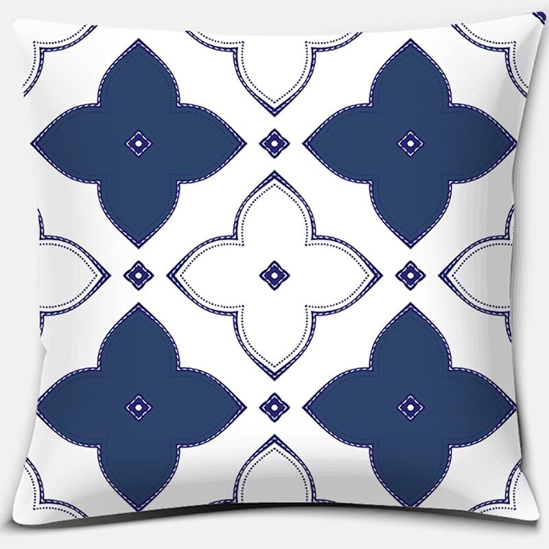 Geometric Collection Dark Blue Pattern Home Decor Pillowcase Square   Office