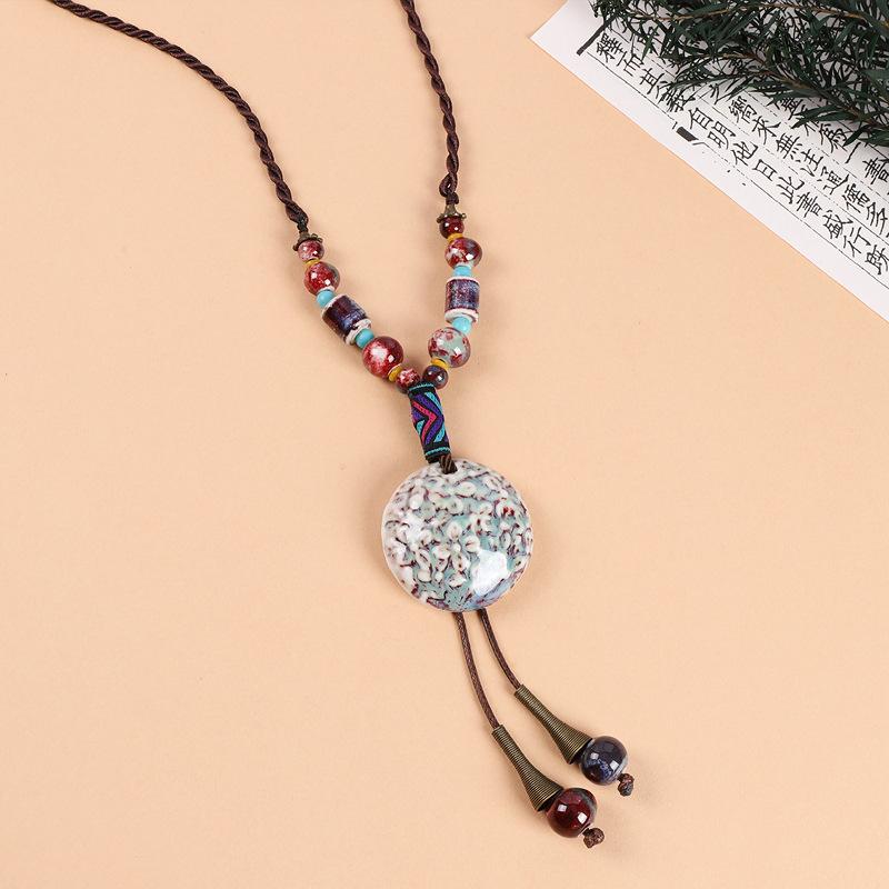 

New Chinese ethnic style kiln change ceramic necklace women s retro literary temperament long sweater chain niche design accessories