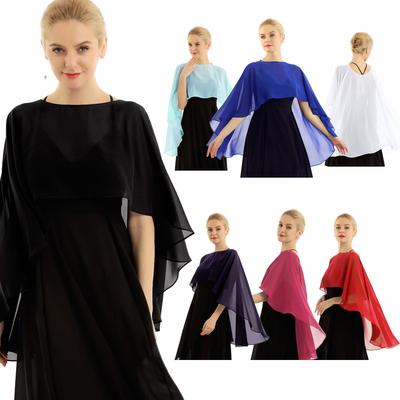 Capa feminina chiffon xale alta-baixa, capelete, casamento, noite, bolero, encolher de ombros