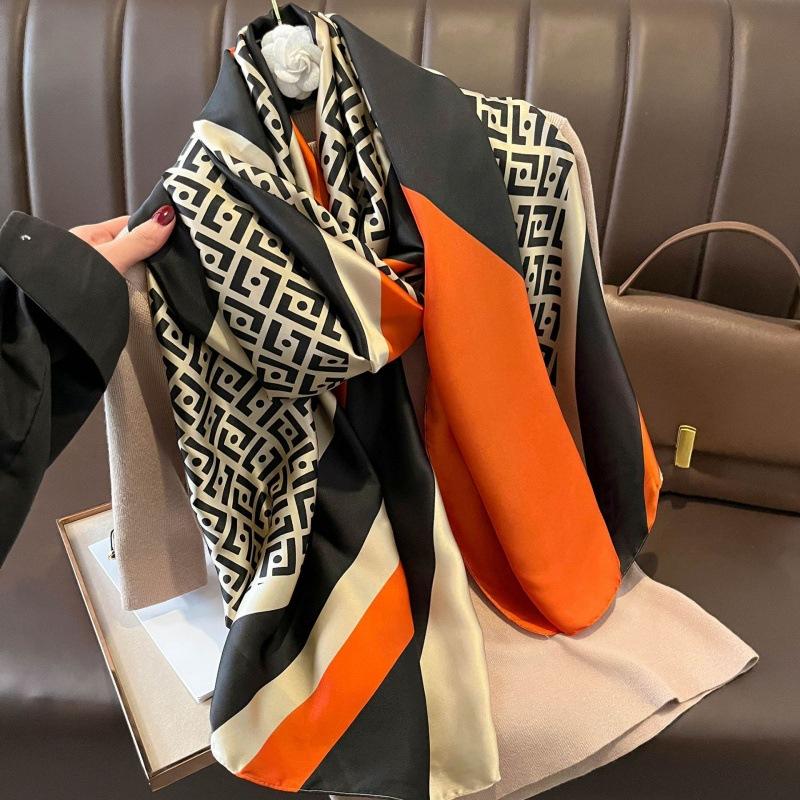 New Spring and Summer Silk Scarf Female Imitation Oversized Shawl Neck Protection Sun Protection Yarn Headscarf Fashion Trend